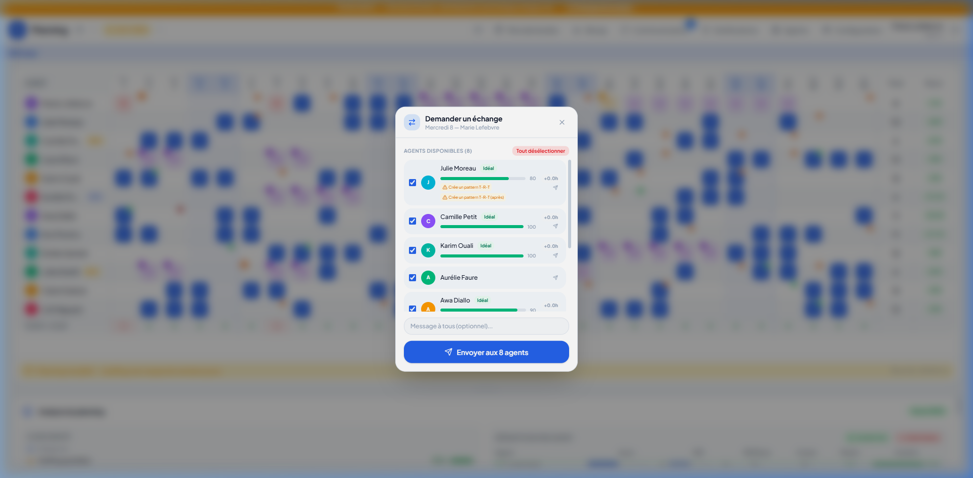 Shift swap request modal with colleague selection