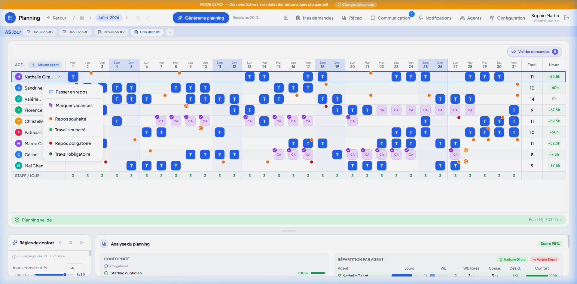 Popover for editing a draft cell, with mark as holiday and rest options